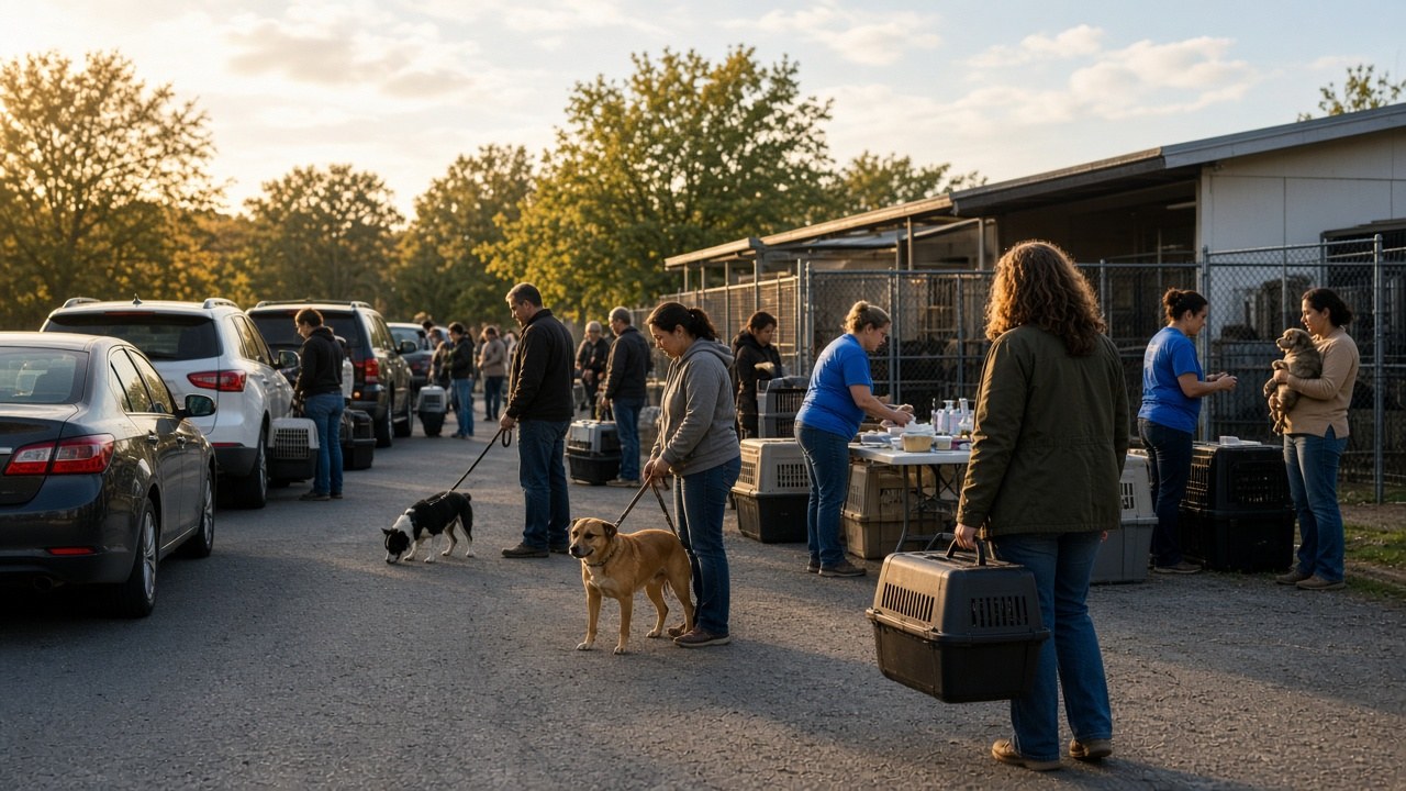 Cars lined up for emergency fosters