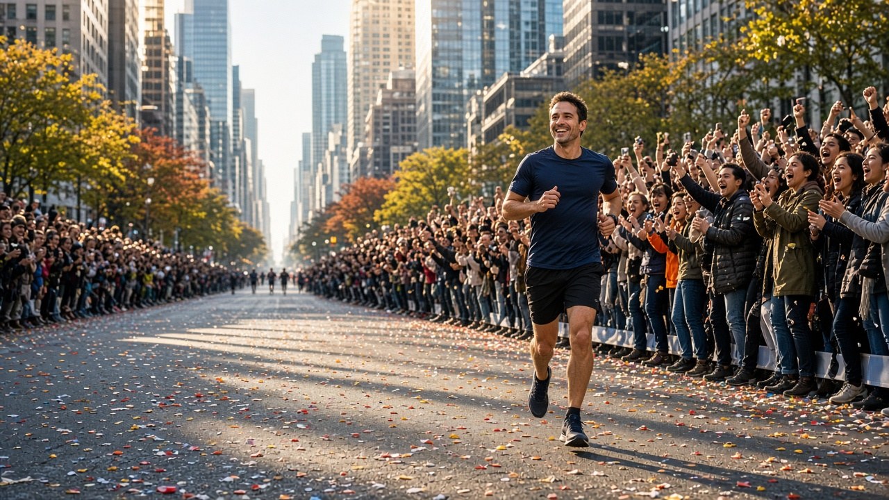 Strangers cheer a solo runner along the Chicago Marathon course