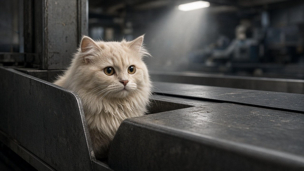 The cat peeking out from the baggage area