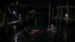Deputies rescuing the grandfather at the marina