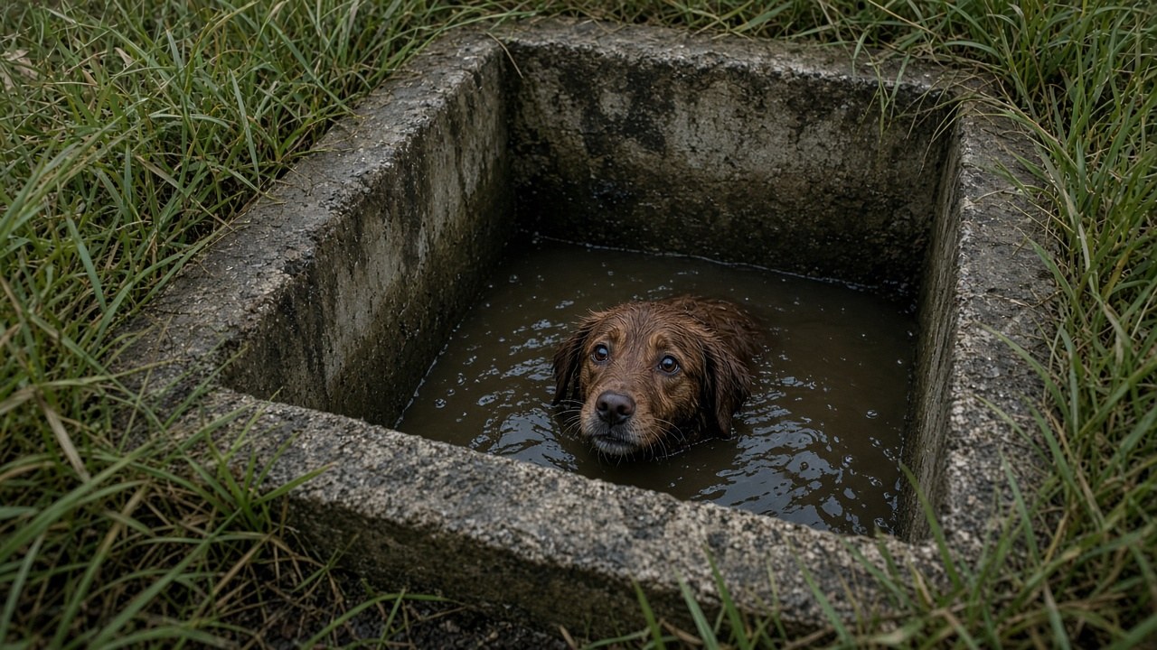 Astro stuck in the water-filled hole