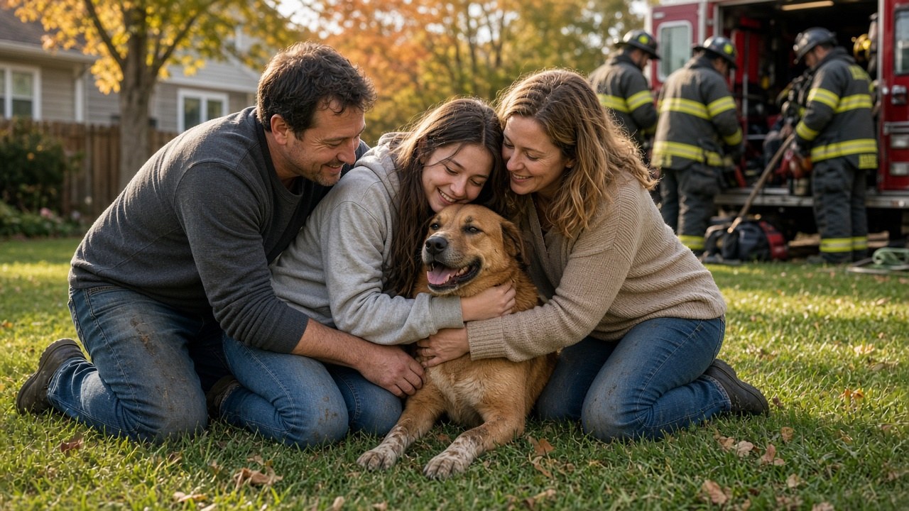 Cody safe with his family after the rescue