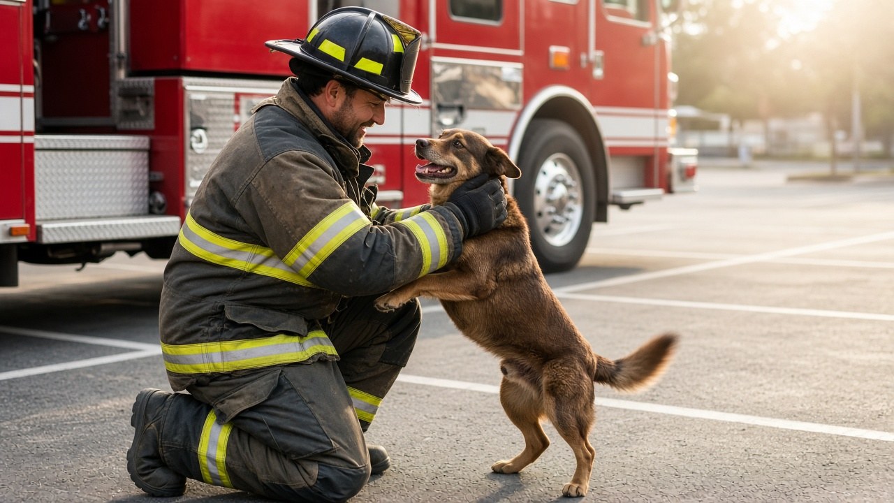 The dog back on his feet after his rescue