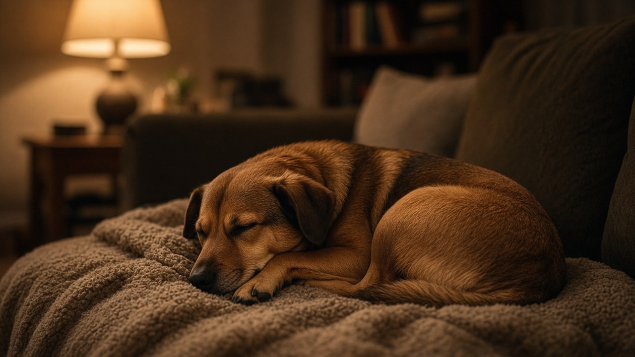 The rescued dog safe at home