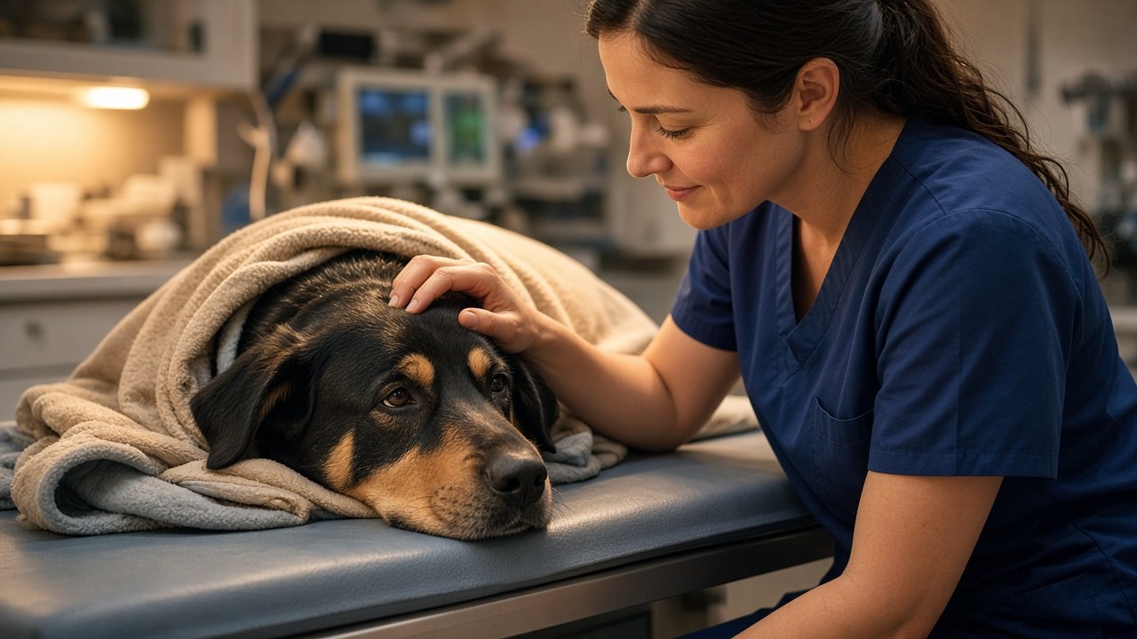 The dog resting at the emergency vet