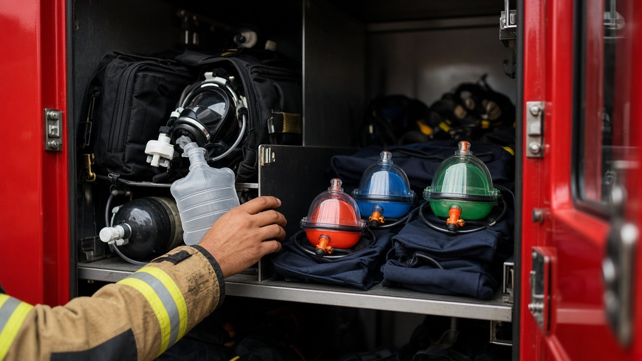 Pet oxygen masks stored on a fire engine ready for the next call