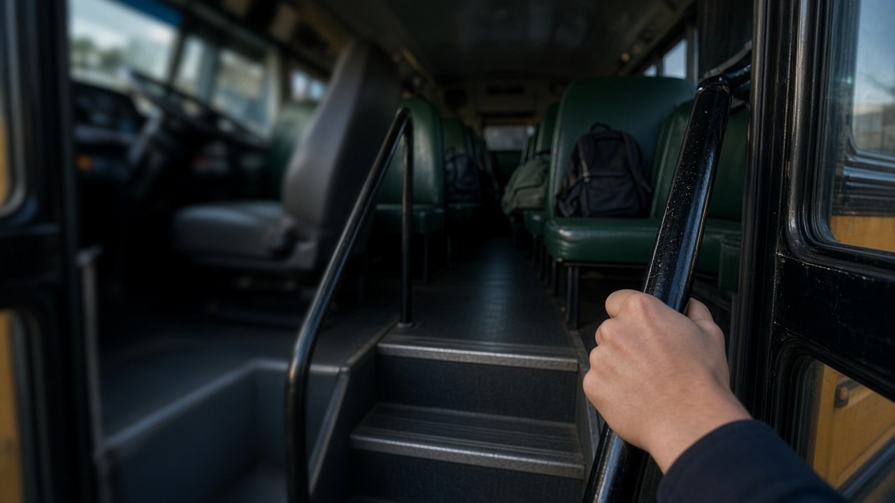 Ebro jumped through the open door of the moving bus