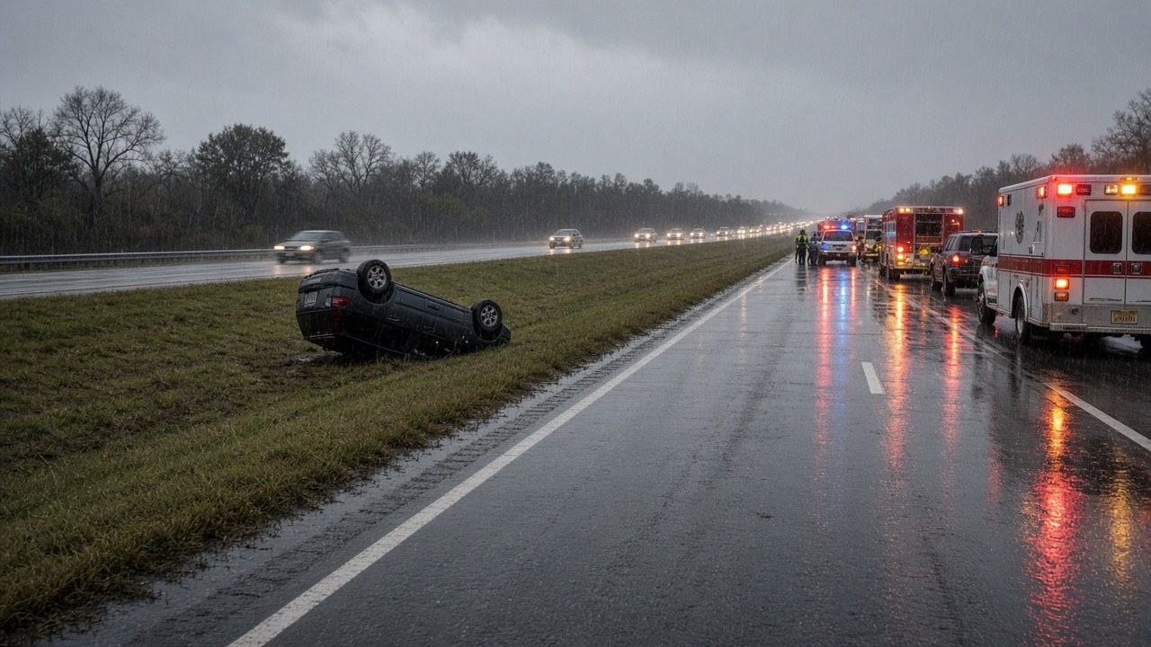 The rollover crash on I-95 in heavy rain