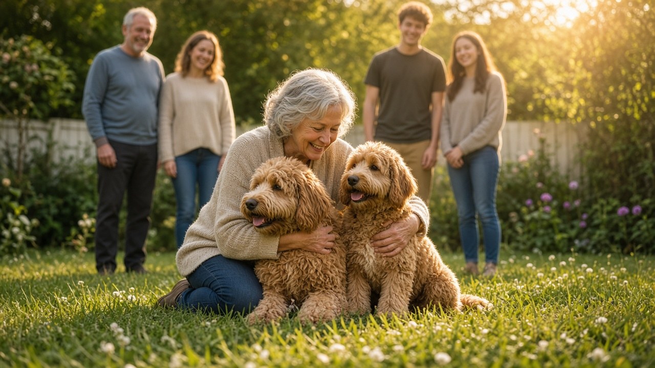 Annie reunited with her two goldendoodles