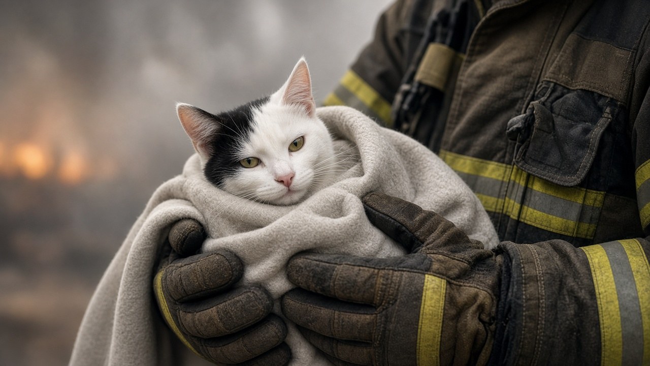 The cat saved from the fire