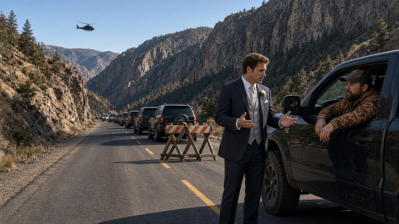 A closed highway and a groom in a hurry