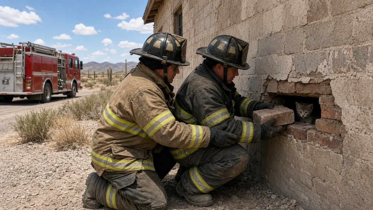 A Kitten Was Trapped Inside a Brick Wall. Firefighters Opened It One Brick at a Time