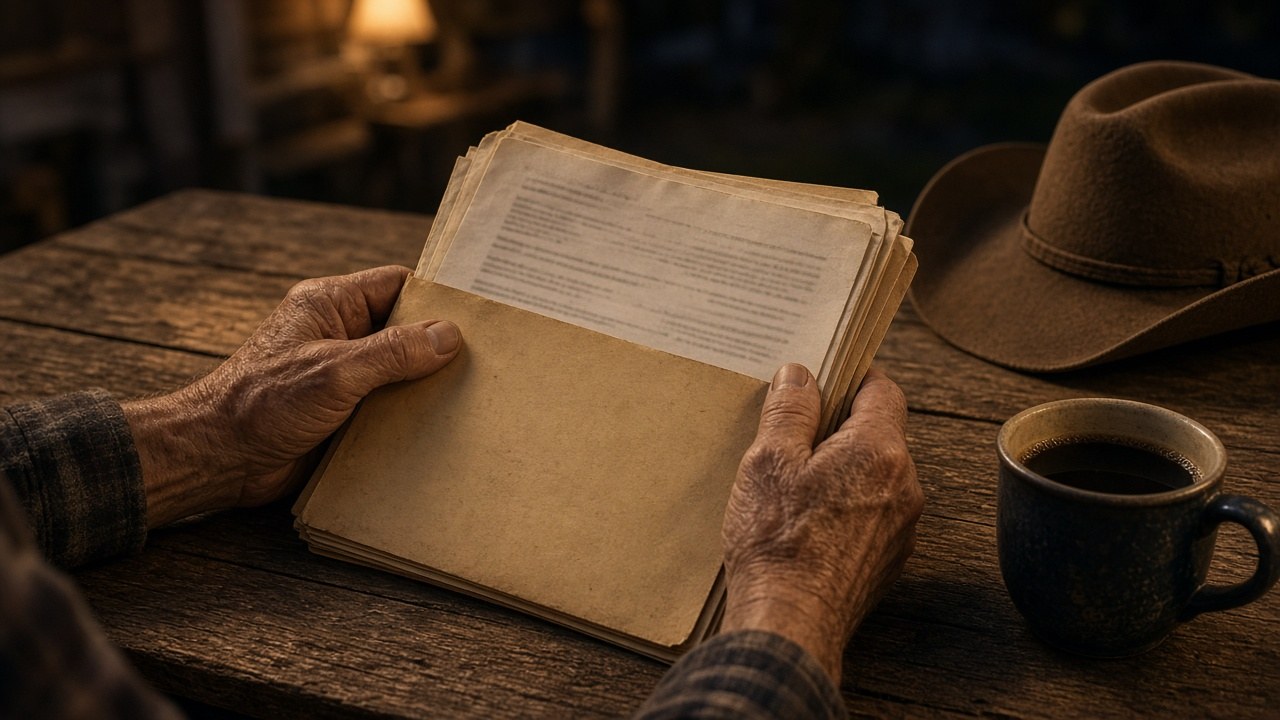 Royce showing the folder he found in his brother's files
