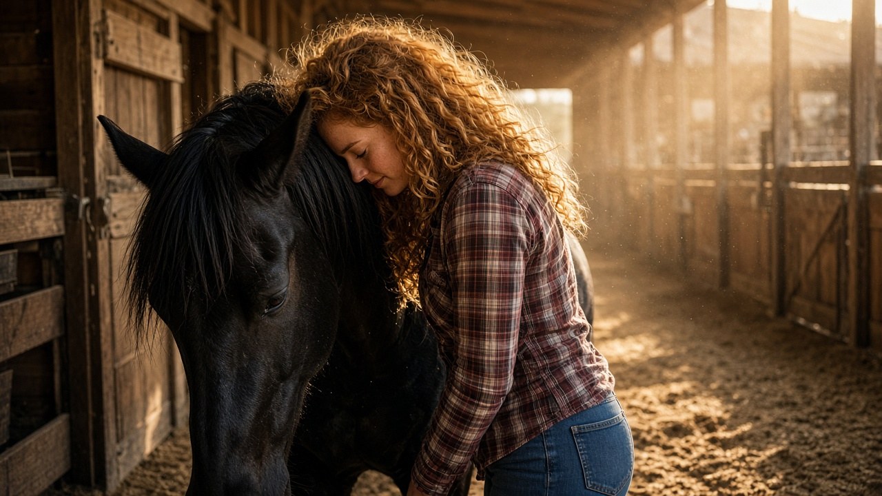 Lana with Raven before driving to town
