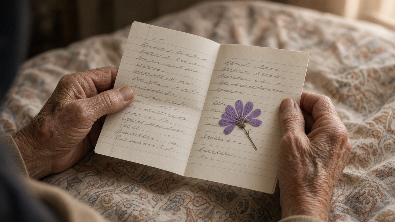Caroline's letter with a pressed wildflower