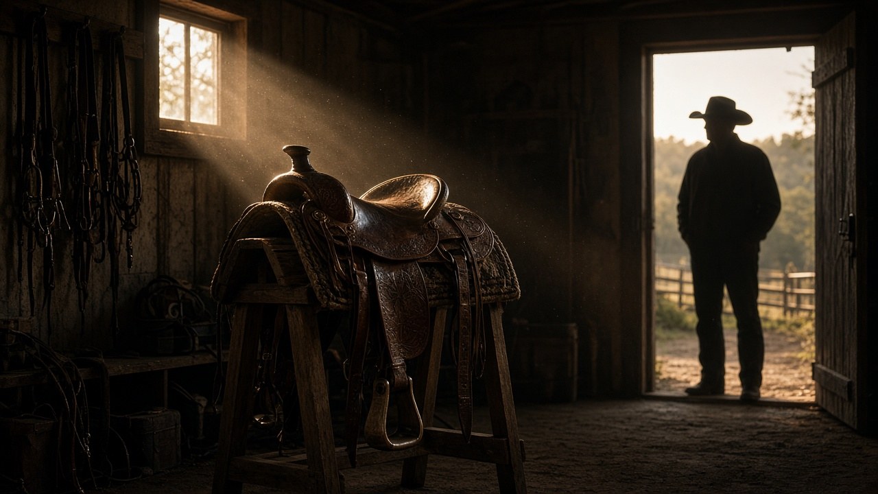 Royce's saddle kept in the tack room