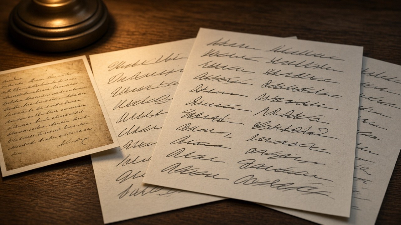 Forgery practice sheets and the photo
