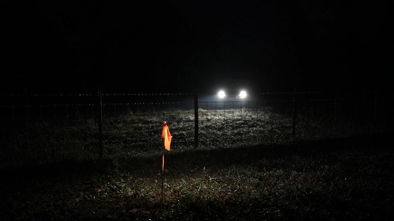Headlights waiting at the fence