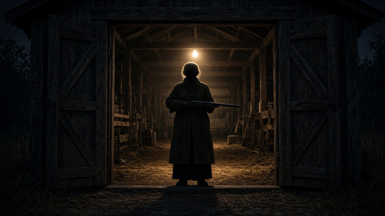 June holds the barn door