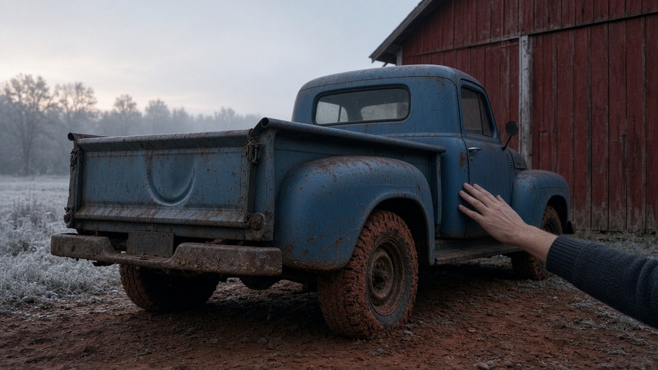 Royce's blue Chevy by the barn