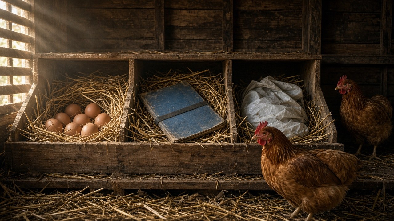 The blue folder under the hens