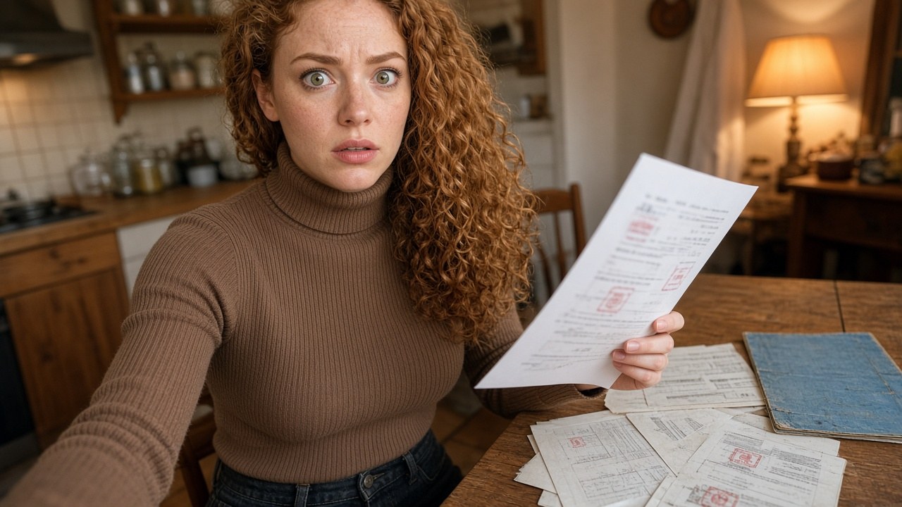 Lana studies the red Pulled stamps on Clay's folder pages at June's kitchen table