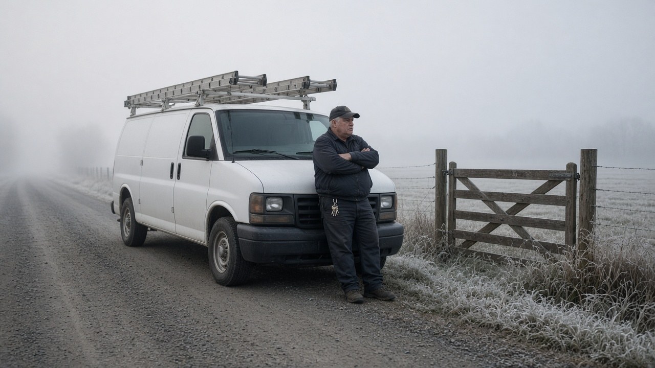 The locksmith's van at the pasture gate