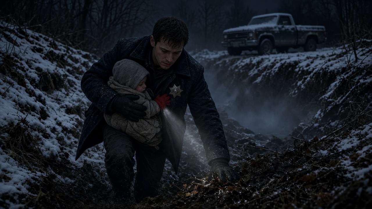 Carried up the creek bank inside his jacket