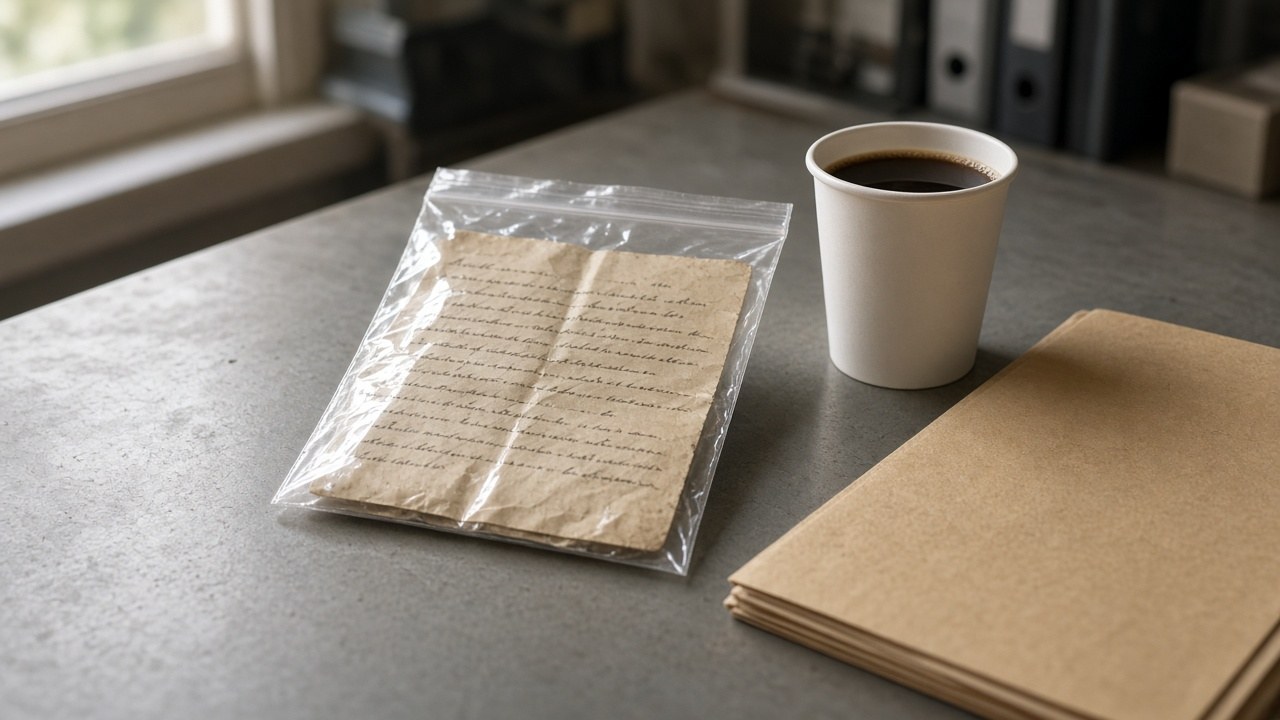 Mama's letter in an evidence sleeve on Cole's desk