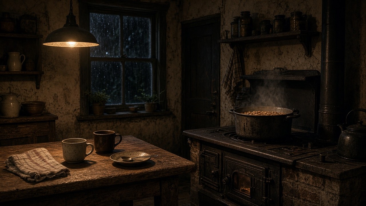 June's kitchen late at night after everyone had eaten