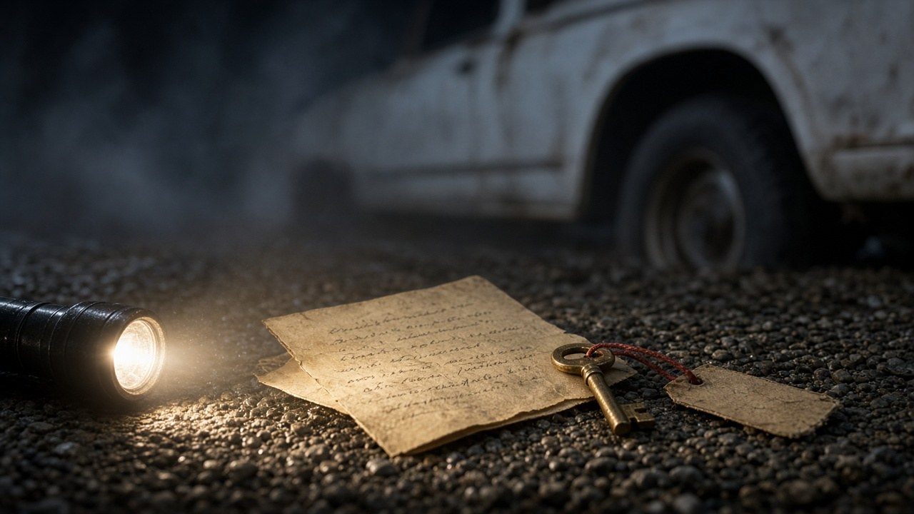 Caroline's letter and the Box 14 key in the flashlight beam
