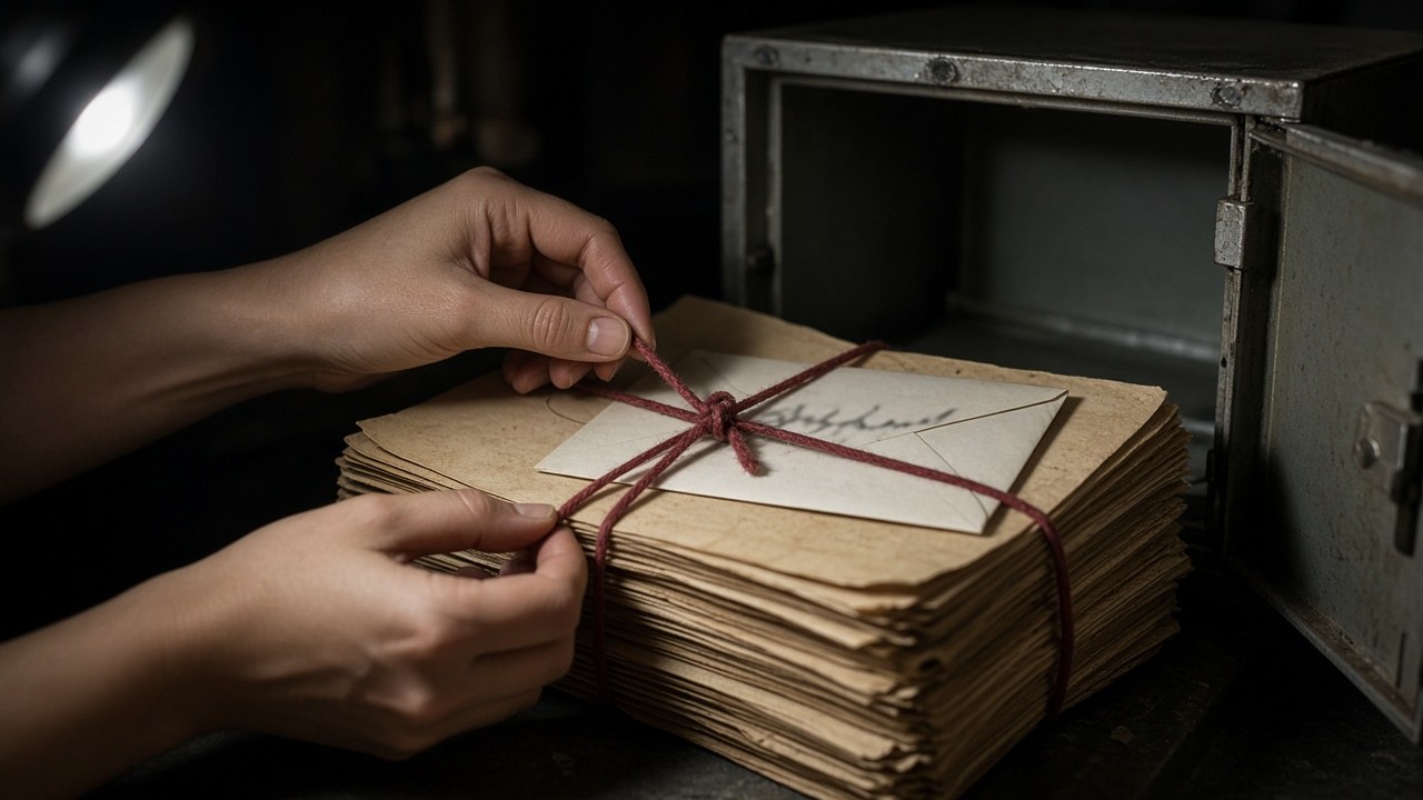 Untying the red string on the papers from Box 14