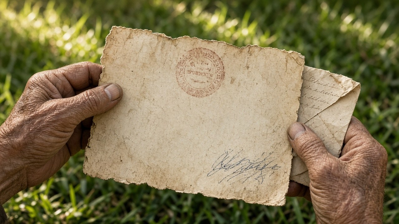 Grandma's signature on the deed beside Walt's hidden note
