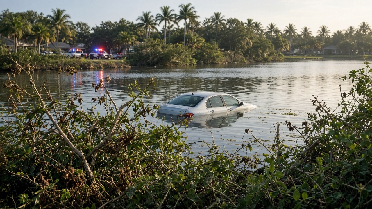 The car that went into the lake in Plantation