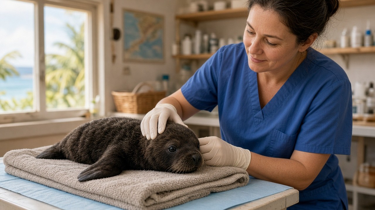 Emergency care for the seal pup at a small island vet clinic
