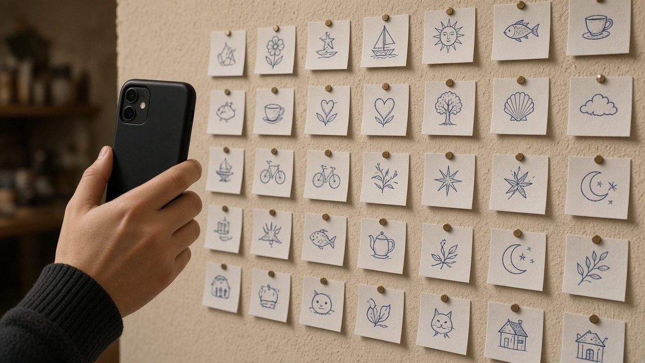 A customer photographing the hand-drawn notes on the new shop's wall