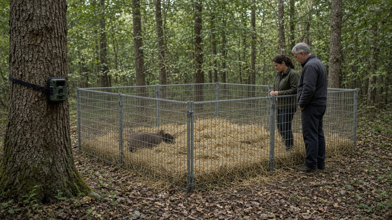 The hay-lured pen in the woods