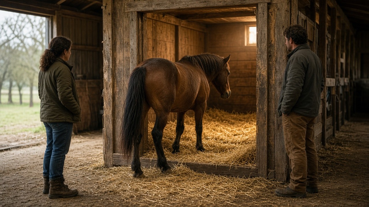 Outlaw walking into his stall