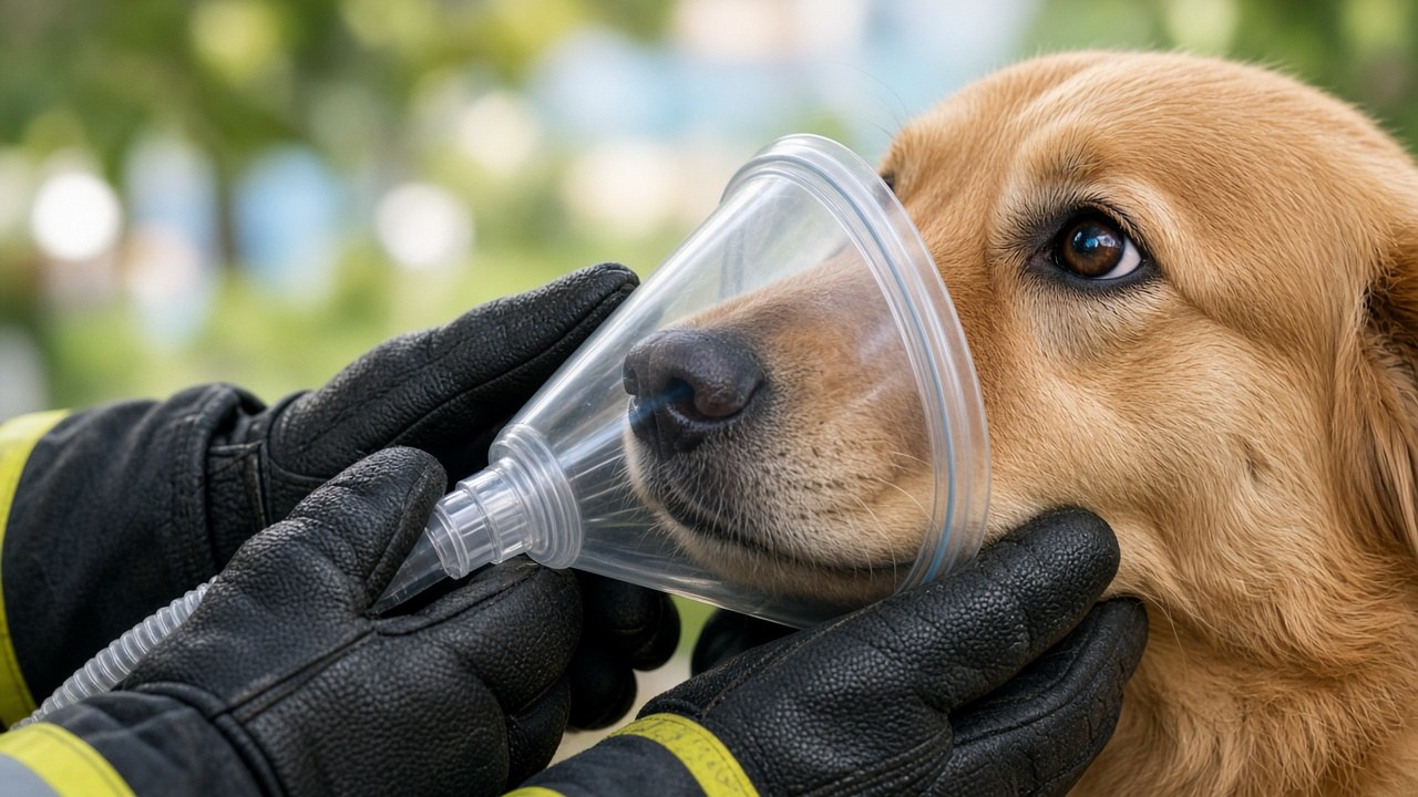 A Fido mask giving a dog oxygen