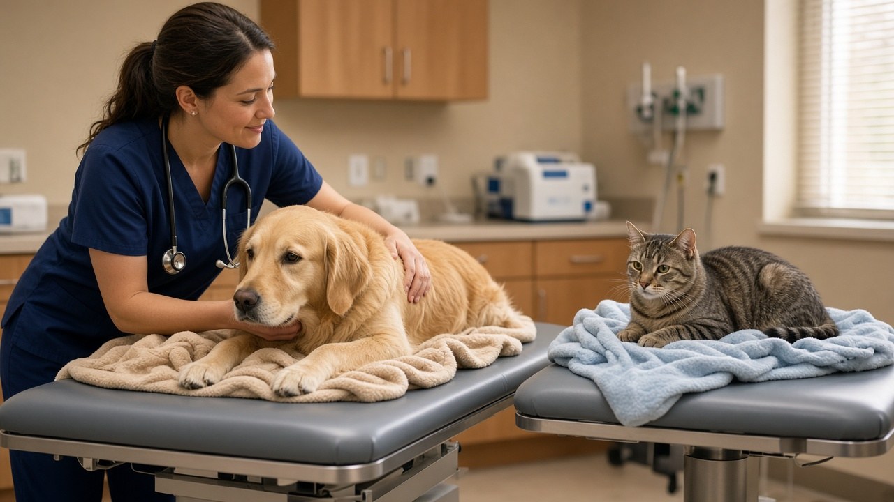 Pets resting at the animal hospital