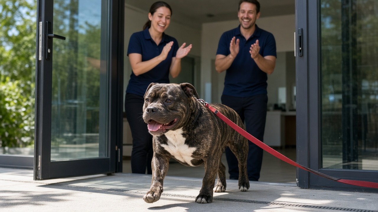 Rascal walking out of the shelter for the last time