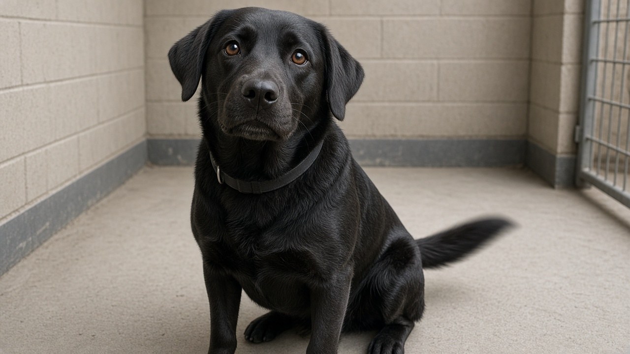 River waiting at the county kennel