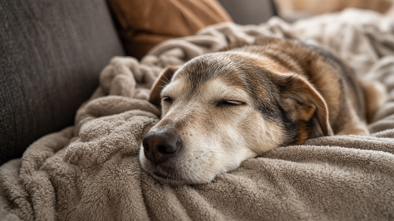 A senior dog finally home