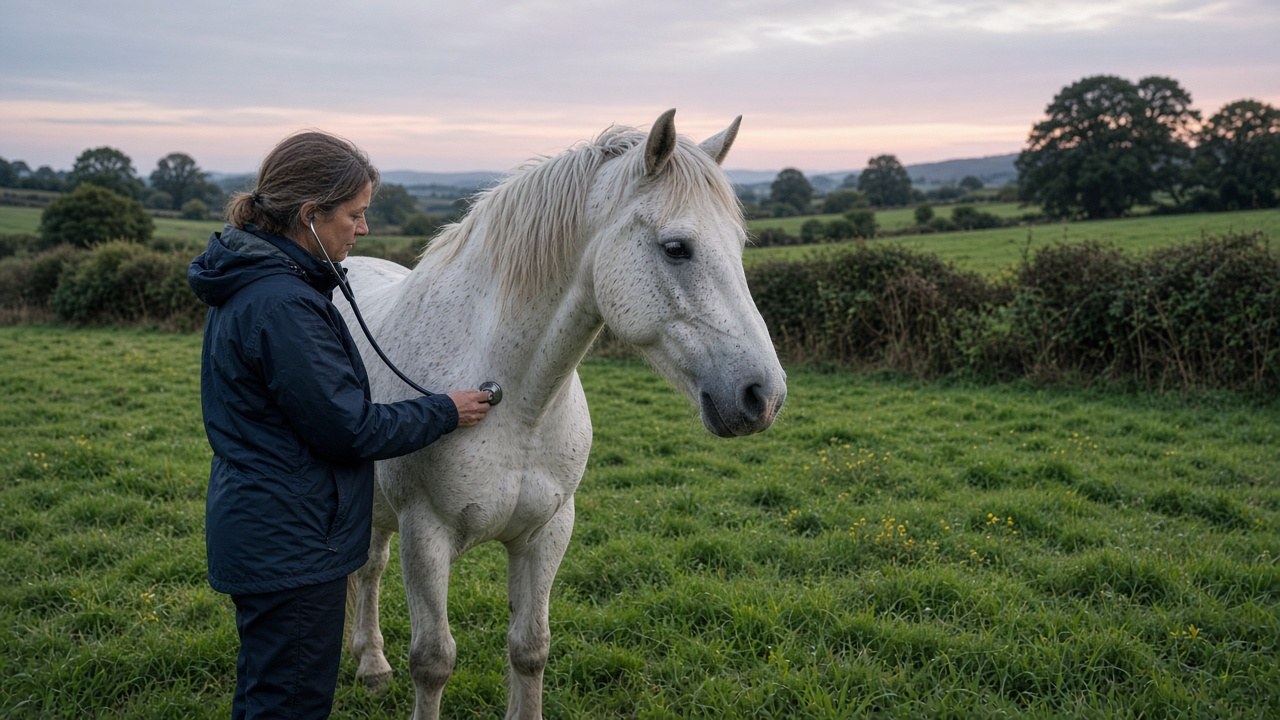 A vet checking Snowy in the field after the rescue
