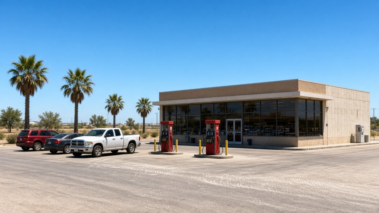 A gas station in Corpus Christi on a hot afternoon