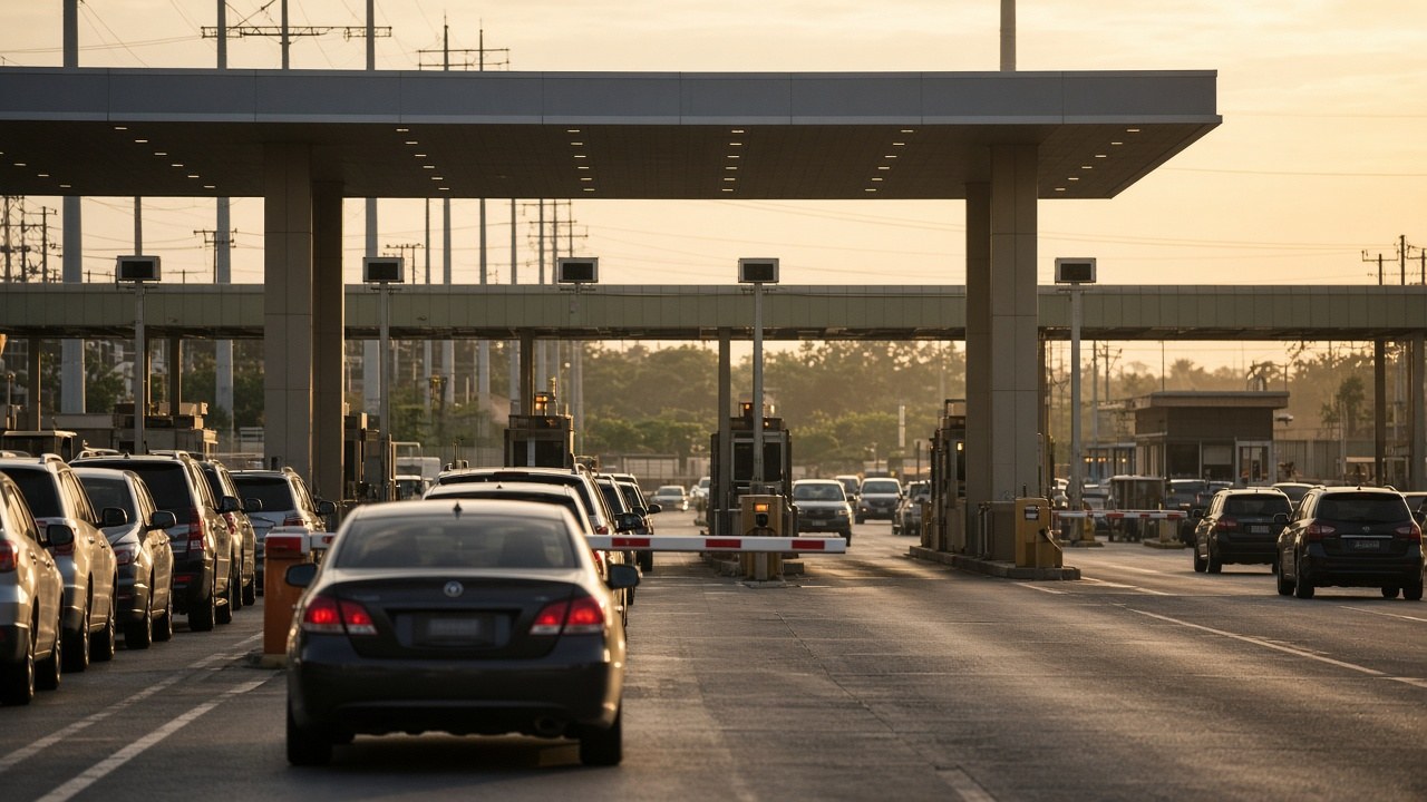 Cars queued at the Johor Bahru customs gantry
