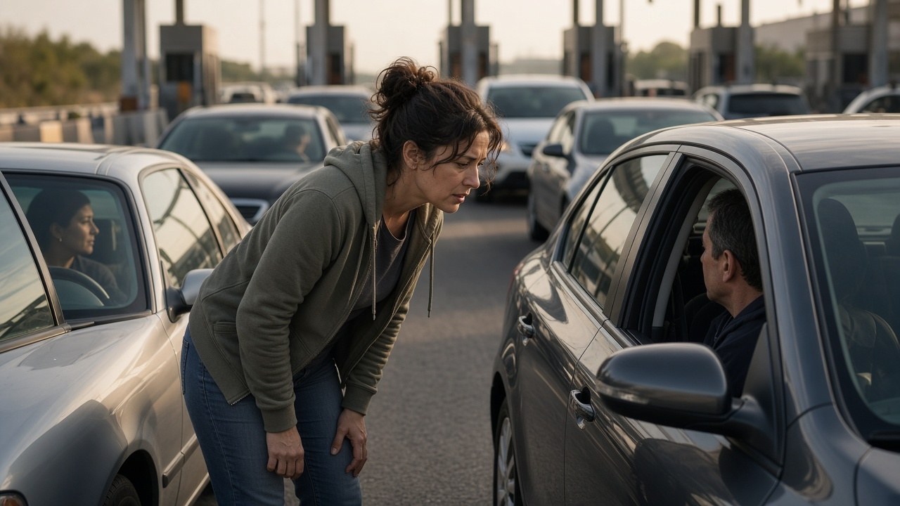 Catherine asking driver after driver for help
