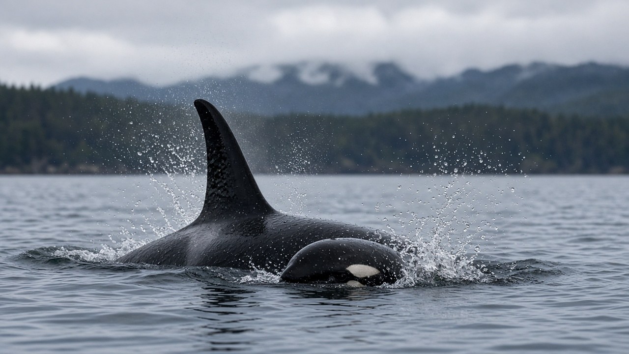 Researchers spotted a very young calf traveling with J35