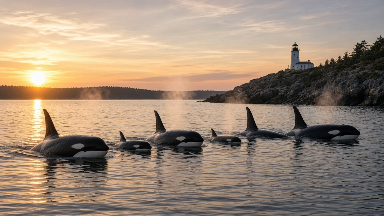 The newest member of J pod is swimming with his family