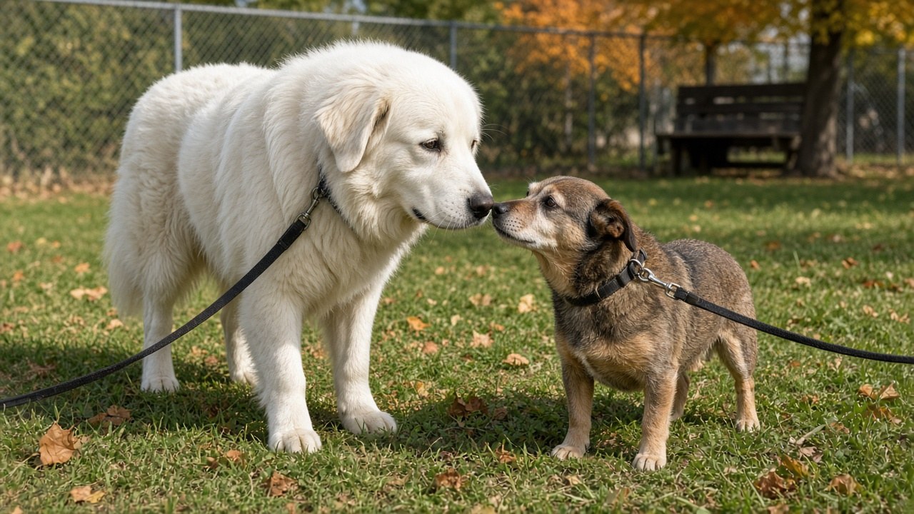 Tillie meeting her new sister Hazel in the shelter yard